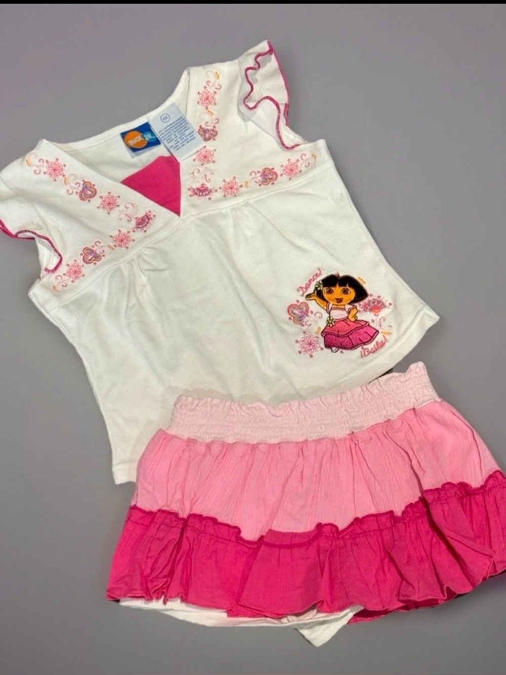 Dora the Explorer 2PC Set Size 6X Pink Ruffle Skirt Y2K
